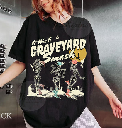 It Was a Graveyard Smash Shirt, Funny Dancing Skeleton Halloween Sweatshirt, Halloween Party Sweater, Spooky Season Shirt, Retro Witch Shirt