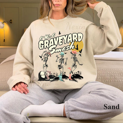 It Was a Graveyard Smash Shirt, Funny Dancing Skeleton Halloween Sweatshirt, Halloween Party Sweater, Spooky Season Shirt, Retro Witch Shirt