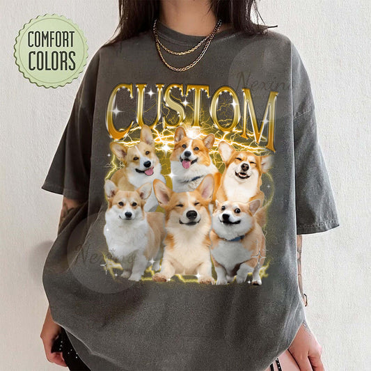 Custom Comfort Colors Gildan Vintage Pet TShirt, Pet Photo + Name Custom Dog Shirt, Personalized Shirt Custom T Shirts for Humans Cat Shirt 90's Tee