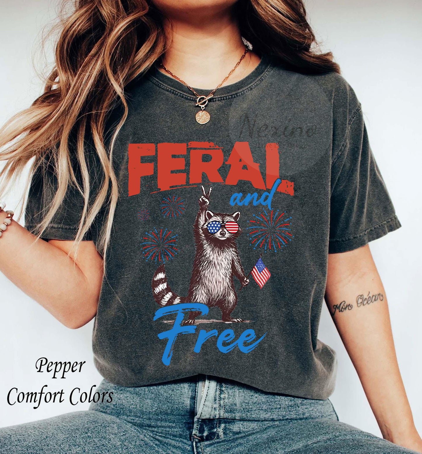 Funny 4th of July Shirt, Feral & Free Raccoon Comfort Colors T-Shirt, American Feral Girl Summer Meme Shirt, Patriotic Independence Day Gift