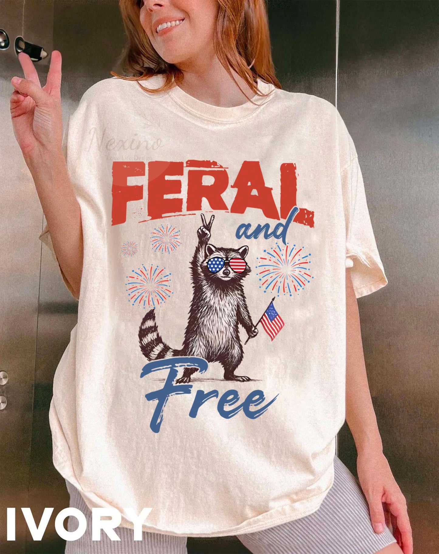 Funny 4th of July Shirt, Feral & Free Raccoon Comfort Colors T-Shirt, American Feral Girl Summer Meme Shirt, Patriotic Independence Day Gift