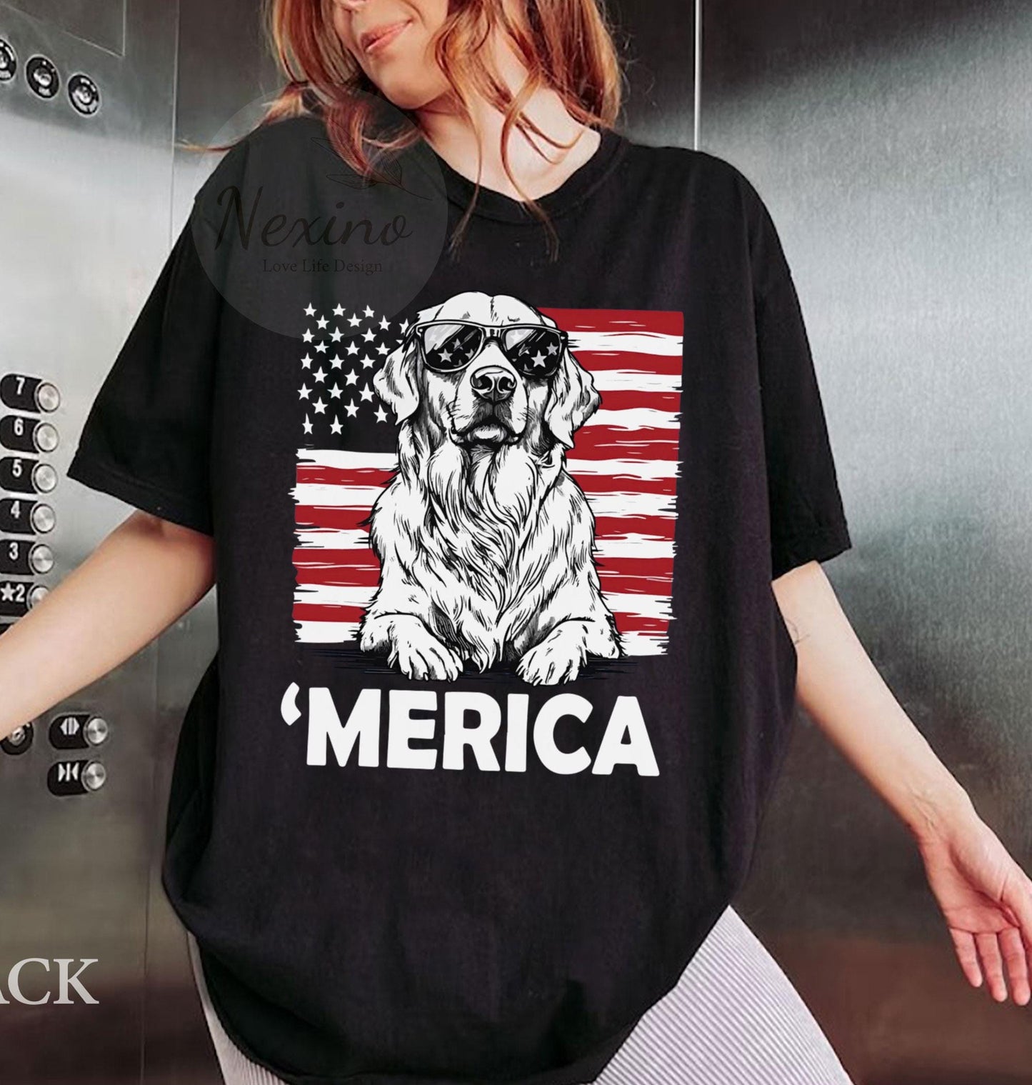 Merica Golden Retriever Shirt | 4th of July Dog Shirt | Golden Retriever Mom Gift | Patriotic Dog Tee | Golden Retriever Lover Shirt