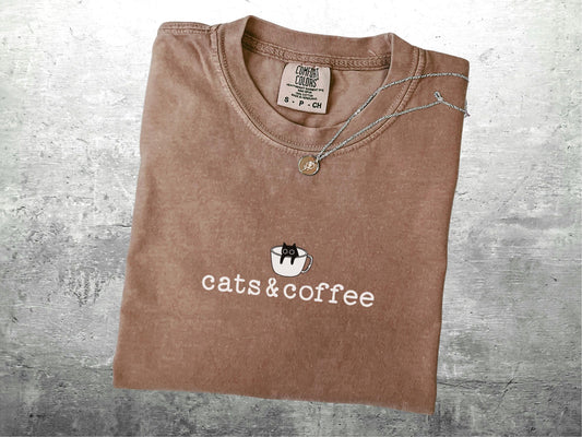Cats And Coffee Shirt, Coffee Lover Gift, Cat Lover Gift, Minimalist, Oversize, Womens, Mens, Unisex Comfort Colors T-shirt