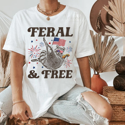 Comfort Colors® Feral But Free Raccoon Shirt, Funny 4th of July Tee, Patriotic Raccoon Shirt, Independence Day Outfit, USA Raccoon Tee