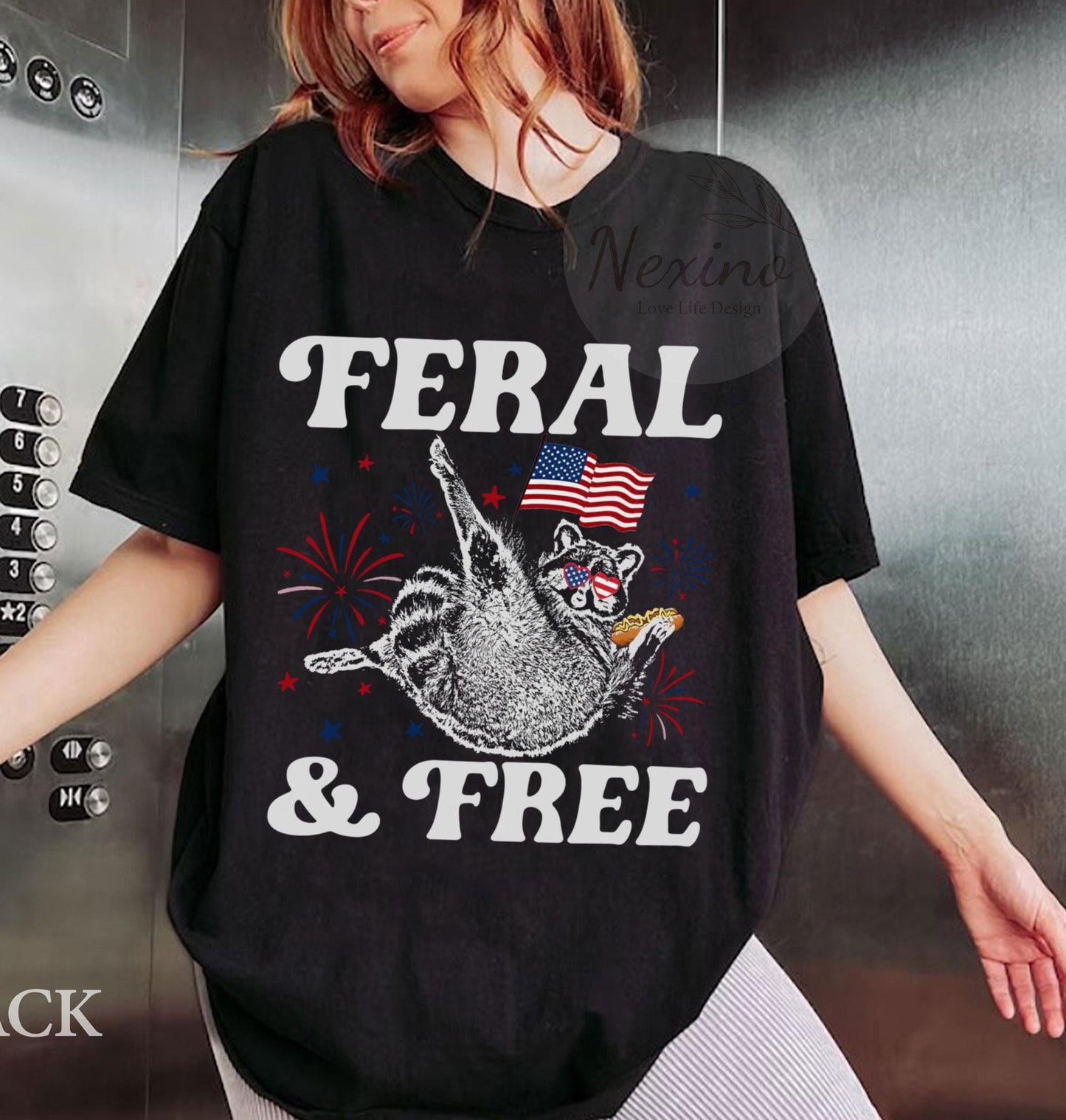 Comfort Colors® Feral But Free Raccoon Shirt, Funny 4th of July Tee, Patriotic Raccoon Shirt, Independence Day Outfit, USA Raccoon Tee