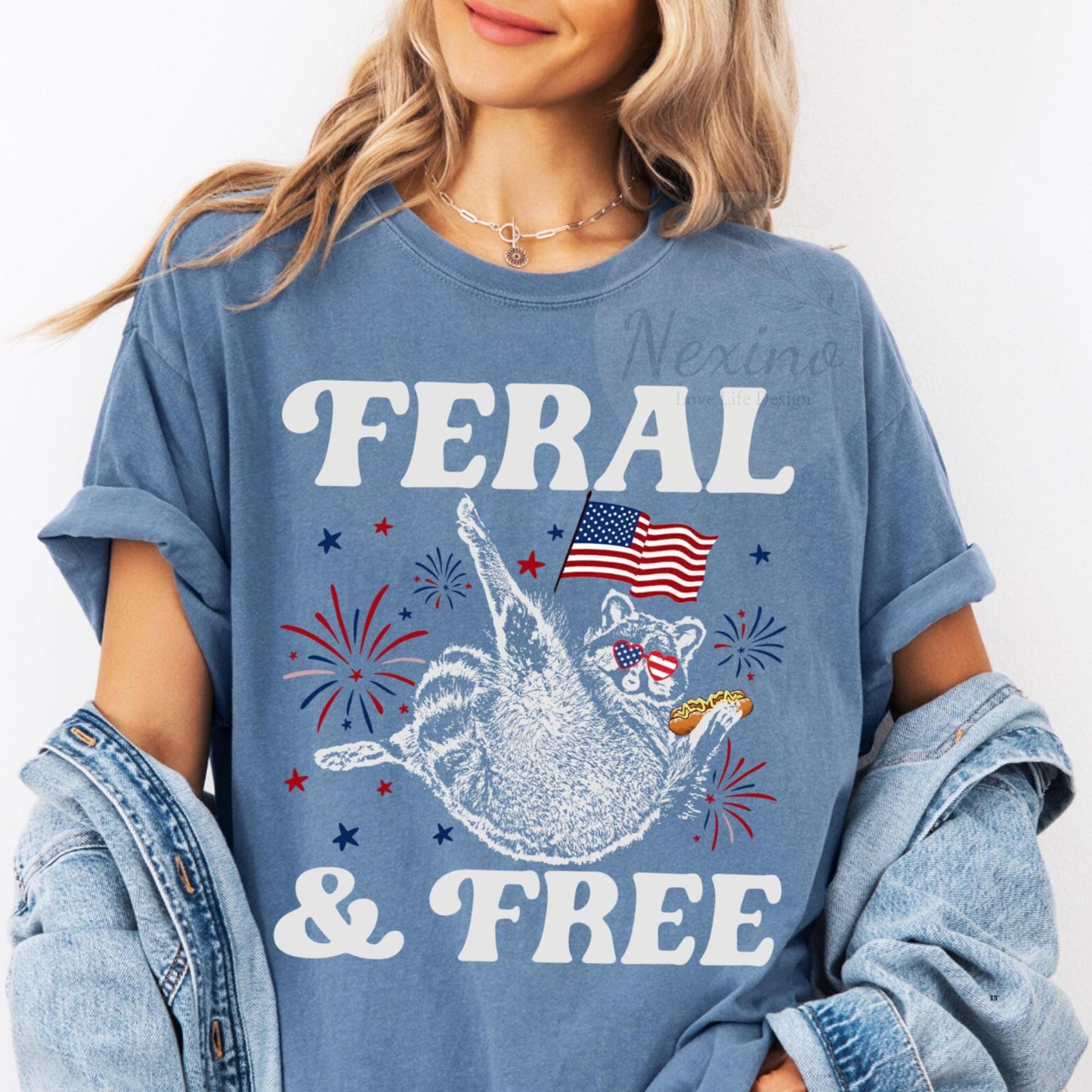 Comfort Colors® Feral But Free Raccoon Shirt, Funny 4th of July Tee, Patriotic Raccoon Shirt, Independence Day Outfit, USA Raccoon Tee