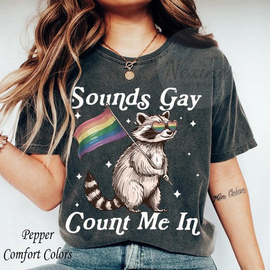 Sounds Gay Count Me In Racoon LGBT shirt, Gift for LGBTQ+ Community, Pride Month Shirt, Pride Racoon T-Shirt, LGBT Shirt, Pride Shirt