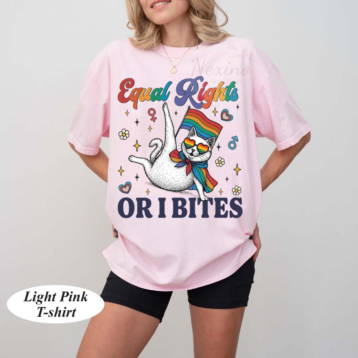Comfort Colors Equal Rights or I Bites Rainbow Cat Shirt, Pride Activism Kitty Shirt LGBTQAI Pride Gift Idea, Cat Lover Gift Idea for Pride