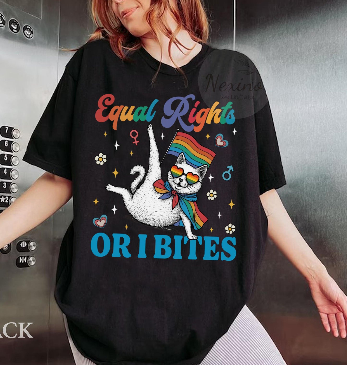 Comfort Colors Equal Rights or I Bites Rainbow Cat Shirt, Pride Activism Kitty Shirt LGBTQAI Pride Gift Idea, Cat Lover Gift Idea for Pride