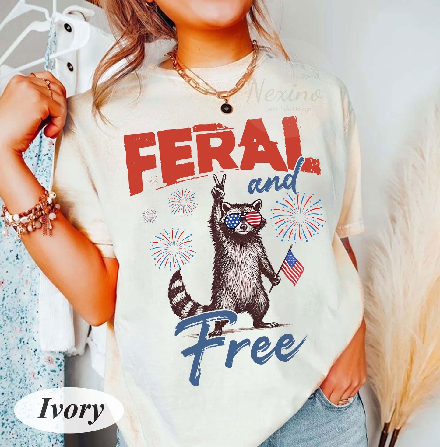 Funny 4th of July Shirt, Feral & Free Raccoon Comfort Colors T-Shirt, American Feral Girl Summer Meme Shirt, Patriotic Independence Day Gift