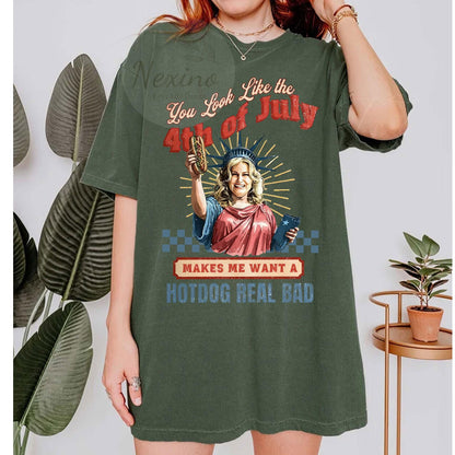 You Look Like The 4th Of July Makes Me Want A Hot Dog Real Bad Shirt, Funny 4th July Hot Dog Lover Shirt, Funny Meme Shirt, Meme T Shirt
