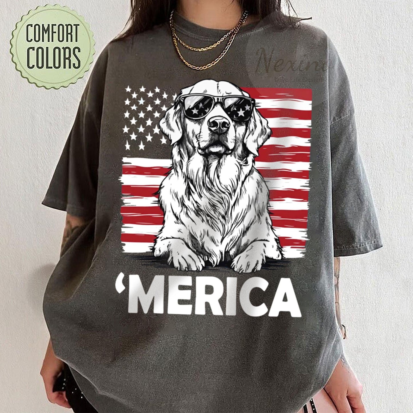 Merica Golden Retriever Shirt | 4th of July Dog Shirt | Golden Retriever Mom Gift | Patriotic Dog Tee | Golden Retriever Lover Shirt