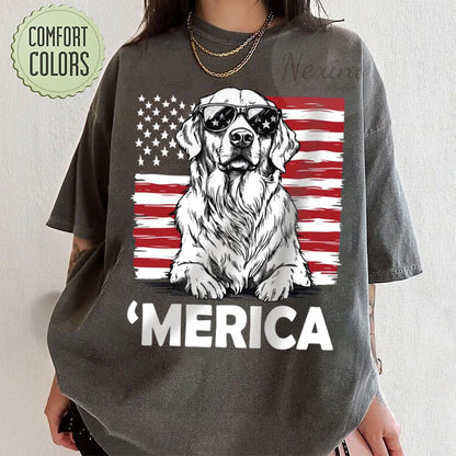 Merica Golden Retriever Shirt | 4th of July Dog Shirt | Golden Retriever Mom Gift | Patriotic Dog Tee | Golden Retriever Lover Shirt