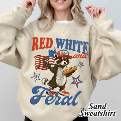 Funny 4th of July Shirt, Feral Raccoon Tee Shirt Feral Girl, Red White and Feral Shirt, Independence Day, America Shirt Tee, Patriotic Shirt