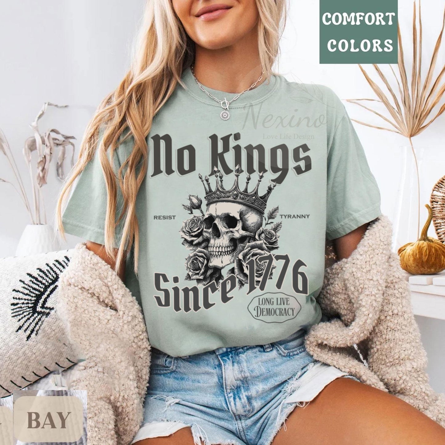 Comfort Colors® No Kings In America Shirt, Anti-Trump Shirt, Protest Shirt, Democracy Tees, Gift for Anti-MAGA, Patriotic Tee, Liberal Shirt