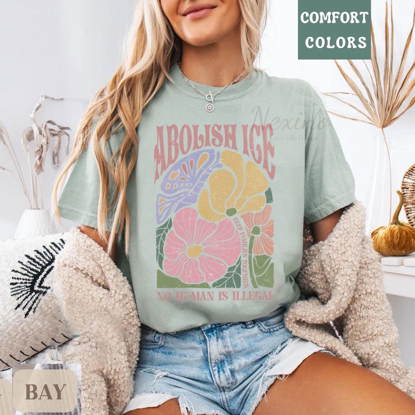 Floral Abolish ICE Human is Illegal Shirt, Political Resistance Shirt, Anti-Trump Activist Wear, No Human is Illegal Top, DACA Shirt