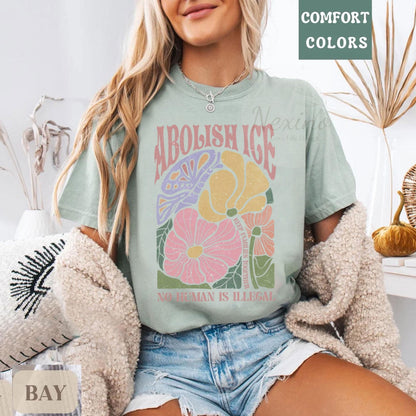 Floral Abolish ICE Human is Illegal Shirt, Political Resistance Shirt, Anti-Trump Activist Wear, No Human is Illegal Top, DACA Shirt