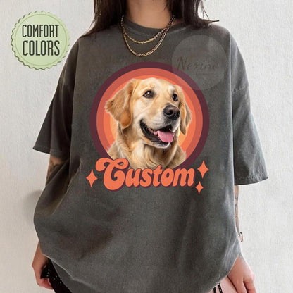 Custom Vintage Pet Unisex T-shirt, Pet Photo + Name Custom Personalized Dog, Shirts for Humans, Custom T-shirt, 90's Dog Owner Shirt
