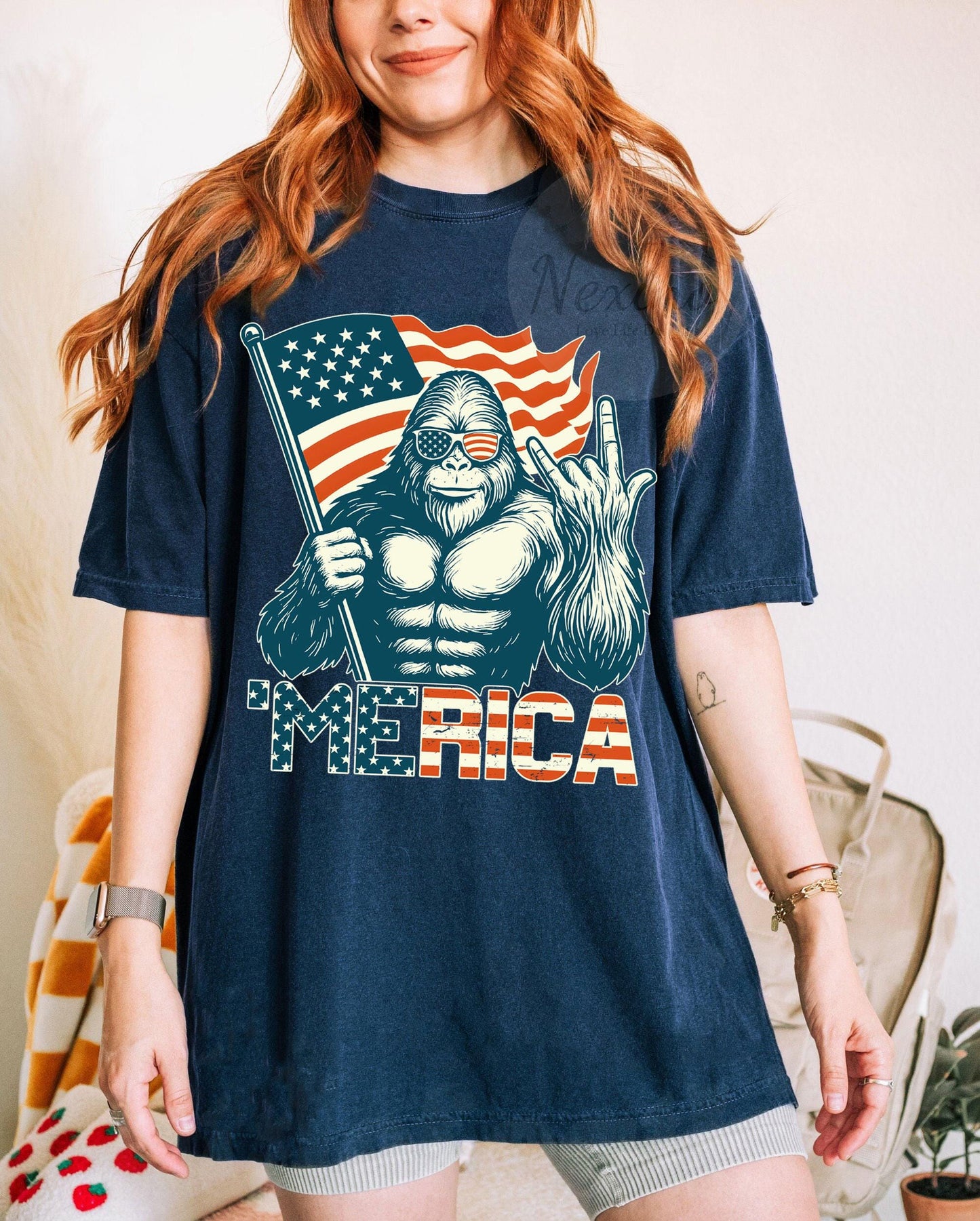 Big Foot Merica Shirt, USA Flag Shirt, Patriotic Shirt, American Shirt, 4th Of July Shirt, American Family Shirt, Independence Day Shirt