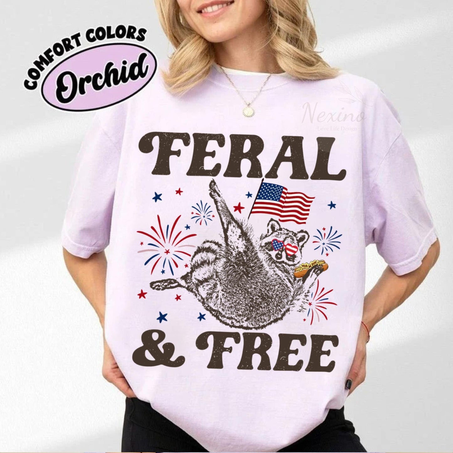 Comfort Colors® Feral But Free Raccoon Shirt, Funny 4th of July Tee, Patriotic Raccoon Shirt, Independence Day Outfit, USA Raccoon Tee