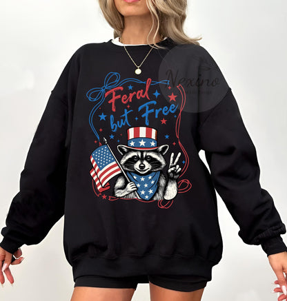 Funny 4th of July Shirt, Feral & Free Raccoon T-Shirt, American Feral Girl Summer Meme Shirt, Patriotic Independence Day Gift
