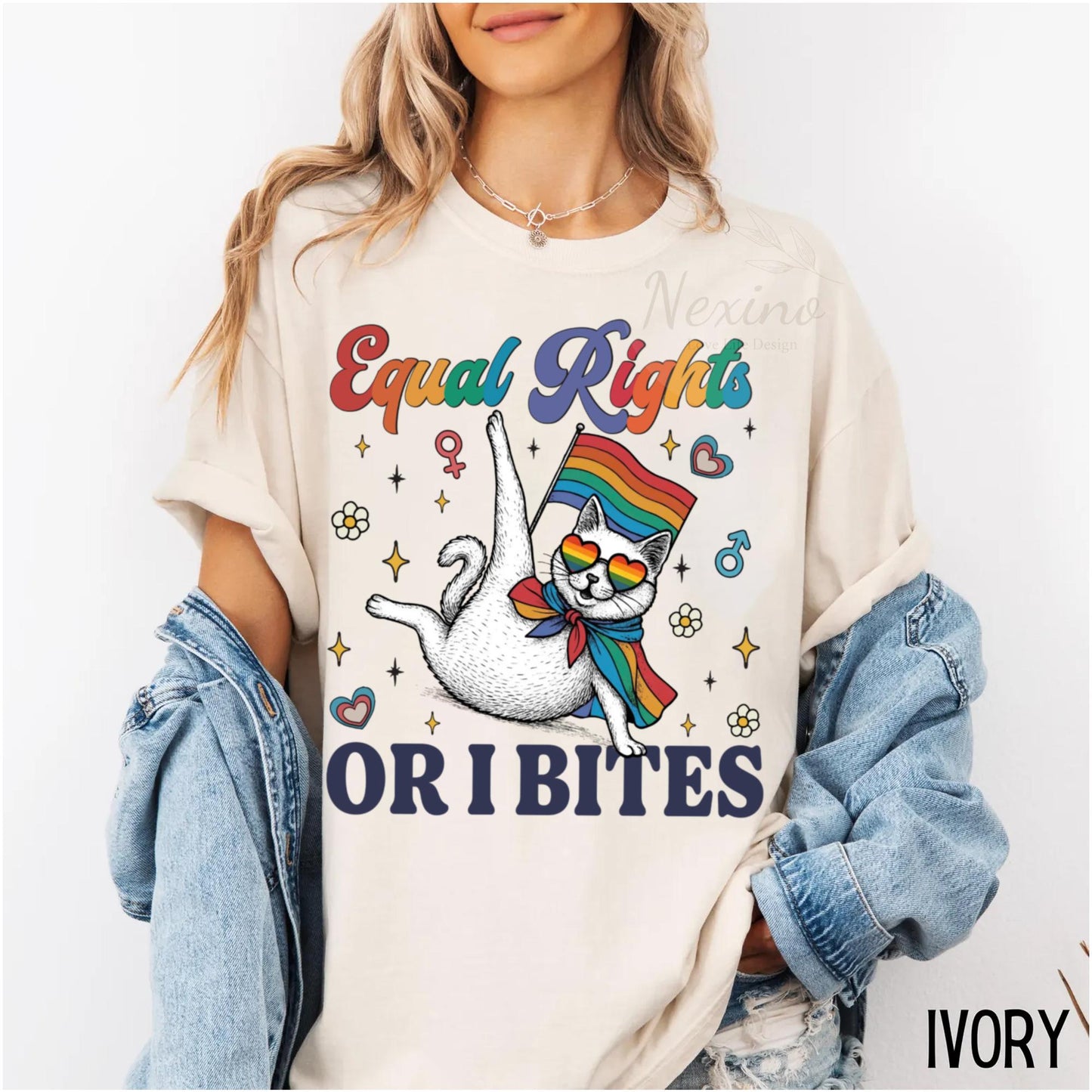 Comfort Colors Equal Rights or I Bites Rainbow Cat Shirt, Pride Activism Kitty Shirt LGBTQAI Pride Gift Idea, Cat Lover Gift Idea for Pride