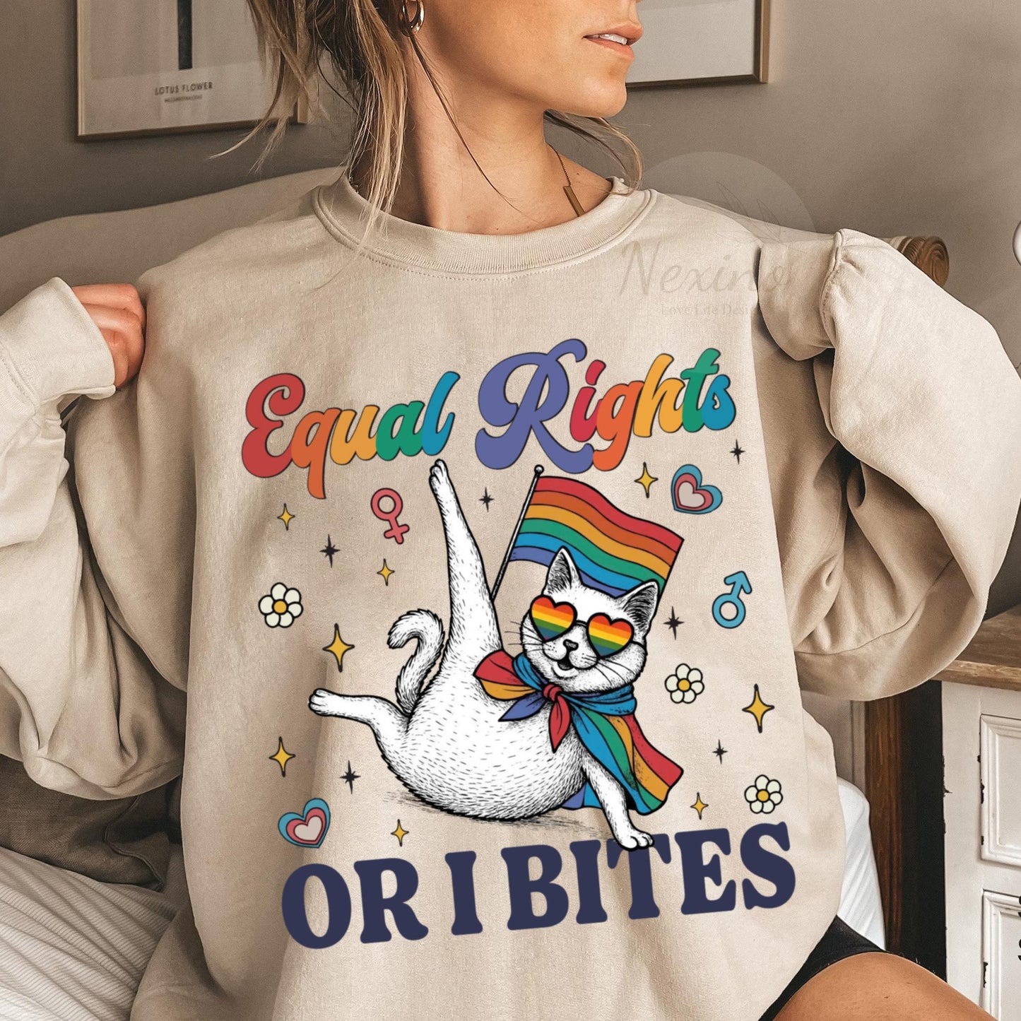 Comfort Colors Equal Rights or I Bites Rainbow Cat Shirt, Pride Activism Kitty Shirt LGBTQAI Pride Gift Idea, Cat Lover Gift Idea for Pride