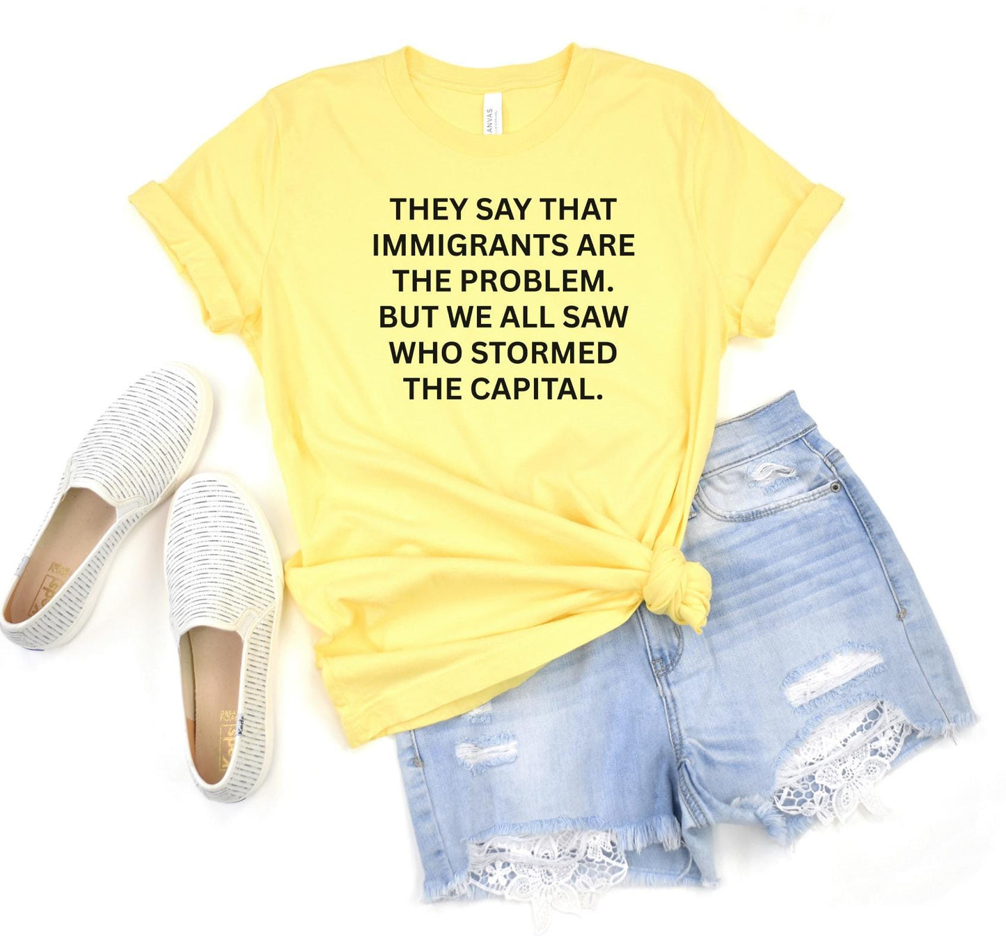 Anti-Trump "They Say That Immigrants Are The Problem. But We All Saw Who Stormed The Capital" Anti Maga Sweatshirt ANTIFA Trump Protest Tee