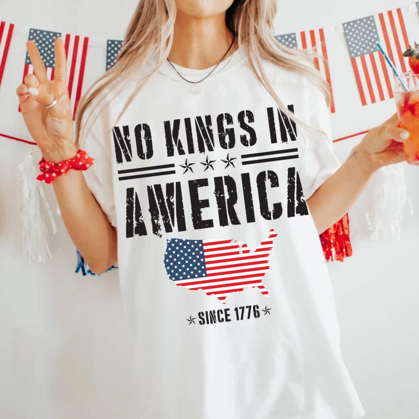 Comfort Colors® No Kings In America Shirt, Anti-Trump Shirt, Protest Shirt, Democracy Tees, Gift for Anti-MAGA, Patriotic Tee, Liberal Shirt