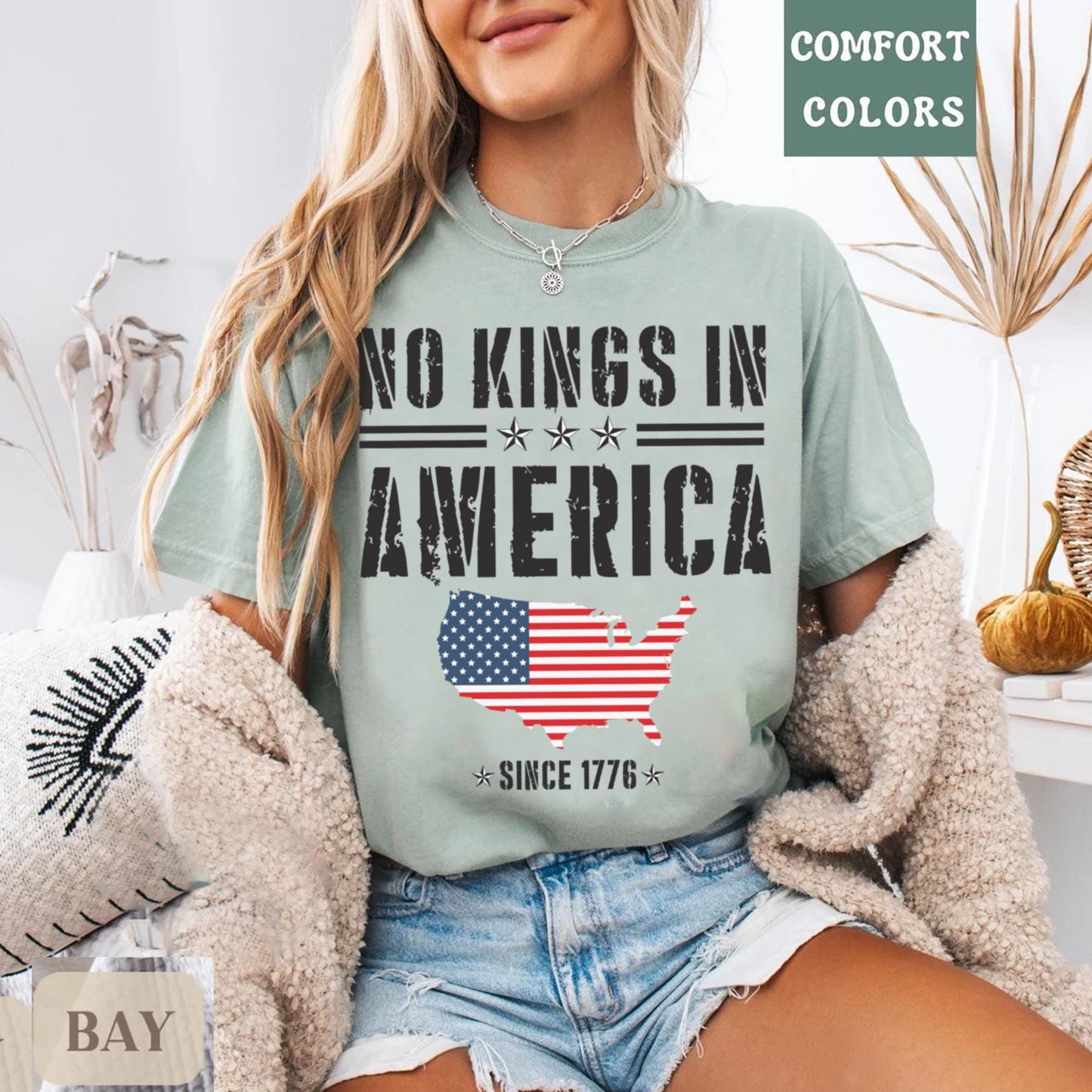 Comfort Colors® No Kings In America Shirt, Anti-Trump Shirt, Protest Shirt, Democracy Tees, Gift for Anti-MAGA, Patriotic Tee, Liberal Shirt