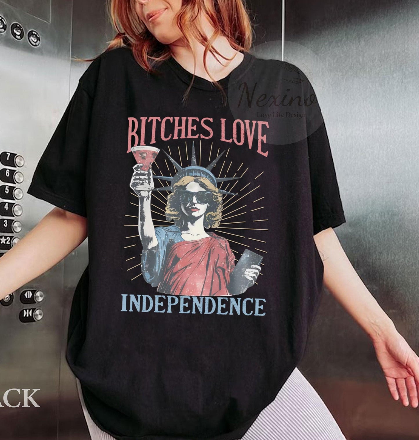 Bitches Love Independence Funny 4th of July T-Shirt, Love Independence Shirt, Trendy 4th Of July Tee, Patriotic Gift,Girly 4th of July Shirt