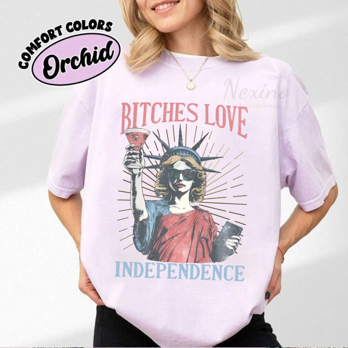 Bitches Love Independence Funny 4th of July T-Shirt, Love Independence Shirt, Trendy 4th Of July Tee, Patriotic Gift,Girly 4th of July Shirt