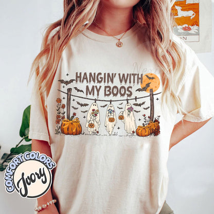Funny Hanging Ghosts Halloween Shirt, Hangin’ With My Boos Shirt, Cute Pumpkin Bat T Shirt, Halloween Boos Shirt, Halloween Retro Shirt