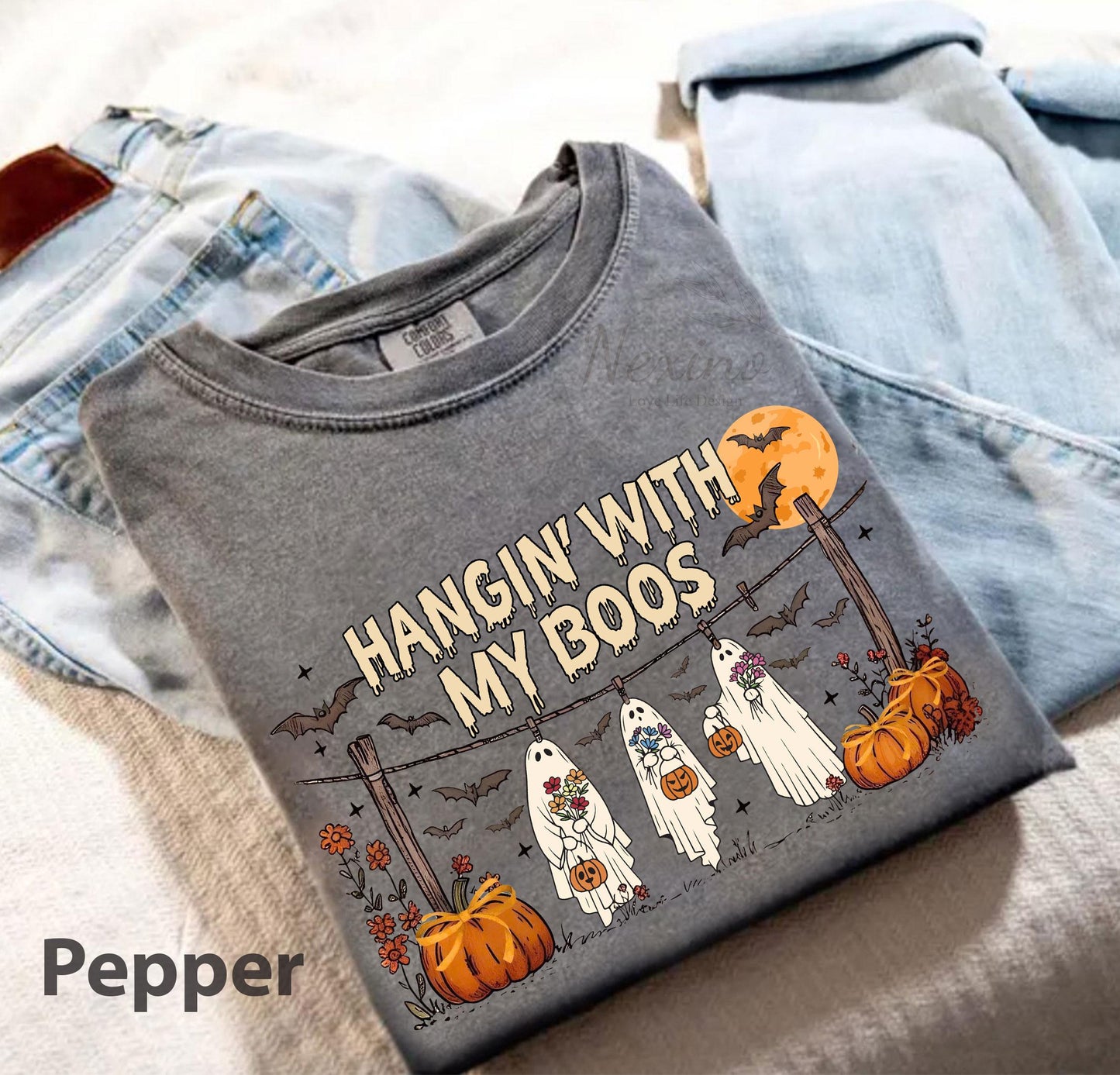 Funny Hanging Ghosts Halloween Shirt, Hangin’ With My Boos Shirt, Cute Pumpkin Bat T Shirt, Halloween Boos Shirt, Halloween Retro Shirt