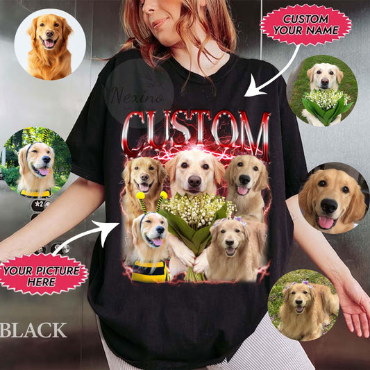 Custom Comfort Colors Vintage Bootleg Pet Shirt Pet Photo + Name Custom Dog Portrait Personalized Shirt Custom T Shirts Cat Shirt 90's Tee