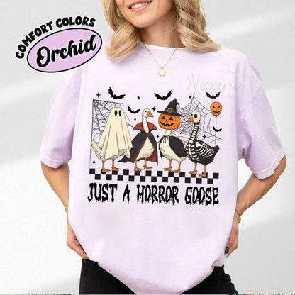 Just a Horror Goose Comfort Shirt, Funny Halloween Goose Shirt, Goose in Halloween Costumes Shirt, Cute Horror Shirt, Spooky Goose