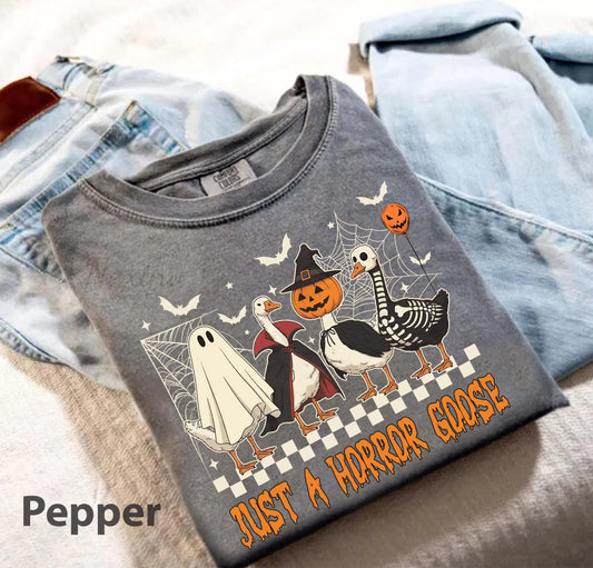 Just a Horror Goose Comfort Shirt, Funny Halloween Goose Shirt, Goose in Halloween Costumes Shirt, Cute Horror Shirt, Spooky Goose