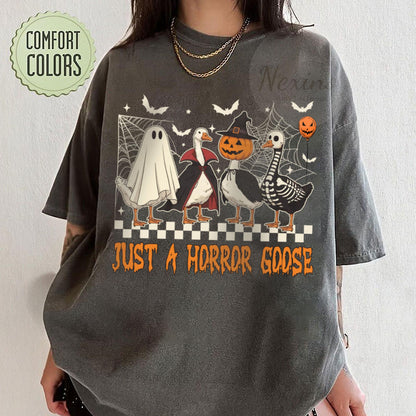 Just a Horror Goose Comfort Shirt, Funny Halloween Goose Shirt, Goose in Halloween Costumes Shirt, Cute Horror Shirt, Spooky Goose
