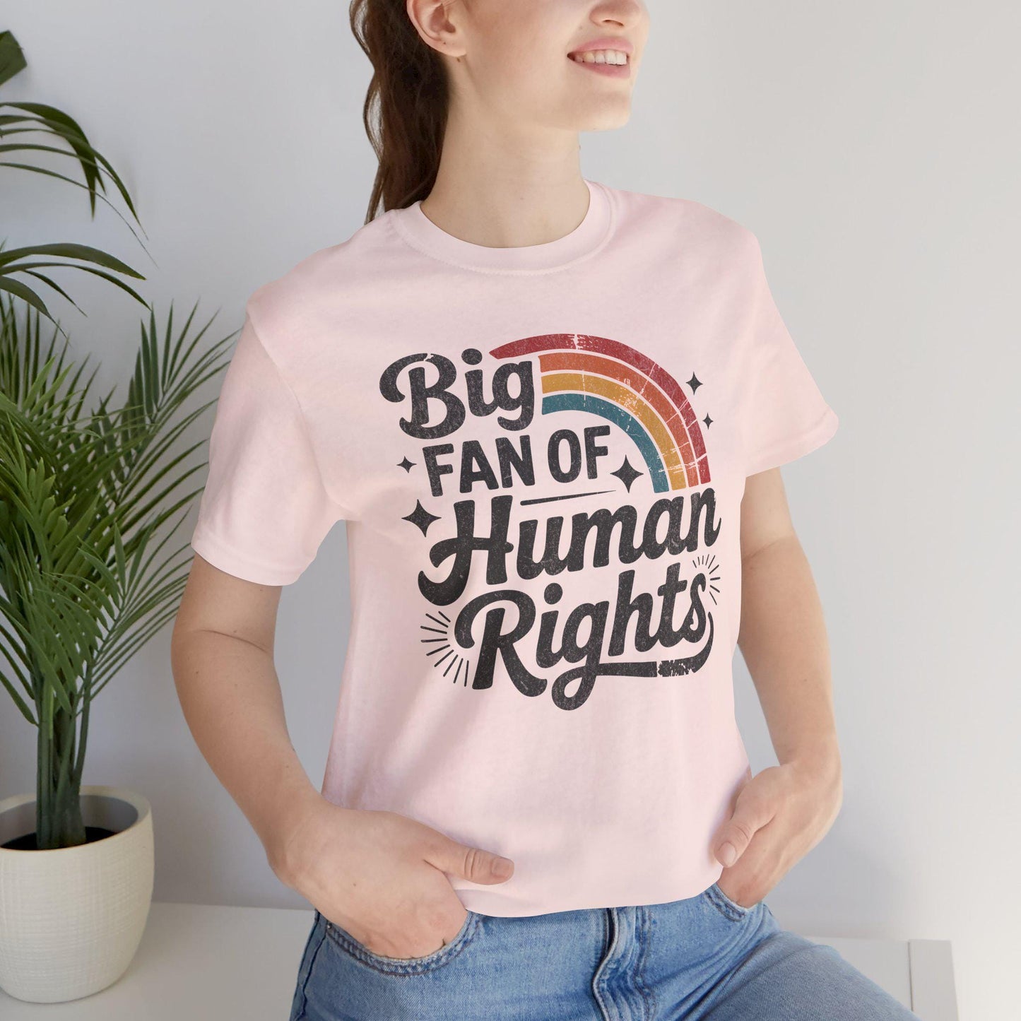 Big Fan of Human Rights Shirt Retro Rainbow Tshirt Radicalized by Basic Decency Tee Everyone Welcome Gift For Liberal Subtle AntiTrump Gifts