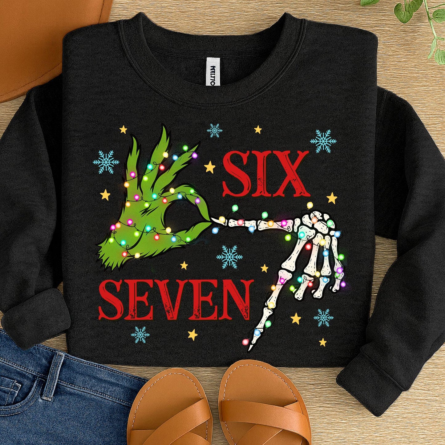 Six Seven Meme Christmas Green Guy Skeleton Hands Shirt, Funny Christmas Bones Shirt, Xmas 6 7 Shirt, Christmas Movie Shirt, Trendy Social Shirt
