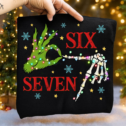 Six Seven Meme Christmas Green Guy Skeleton Hands Shirt, Funny Christmas Bones Shirt, Xmas 6 7 Shirt, Christmas Movie Shirt, Trendy Social Shirt