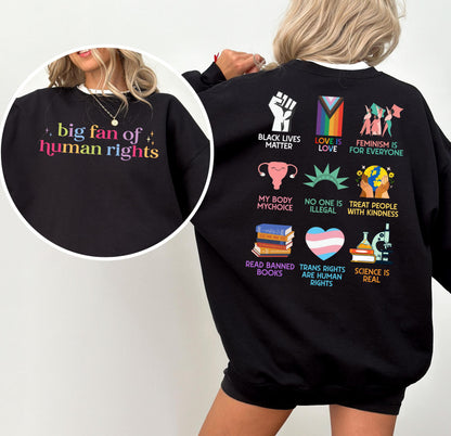 Big Fan Of Human Rights Sweater, Retro Rainbow LGBT Sweatshirt, Radicalized by Basic Decency Crewneck, Gift For Liberal, AntiTrump Gifts