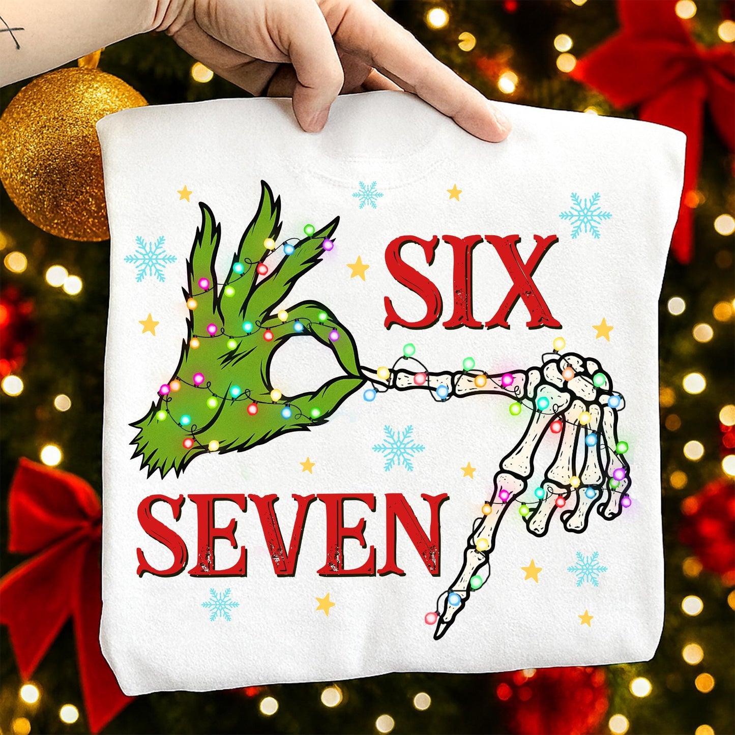 Six Seven Meme Christmas Green Guy Skeleton Hands Shirt, Funny Christmas Bones Shirt, Xmas 6 7 Shirt, Christmas Movie Shirt, Trendy Social Shirt