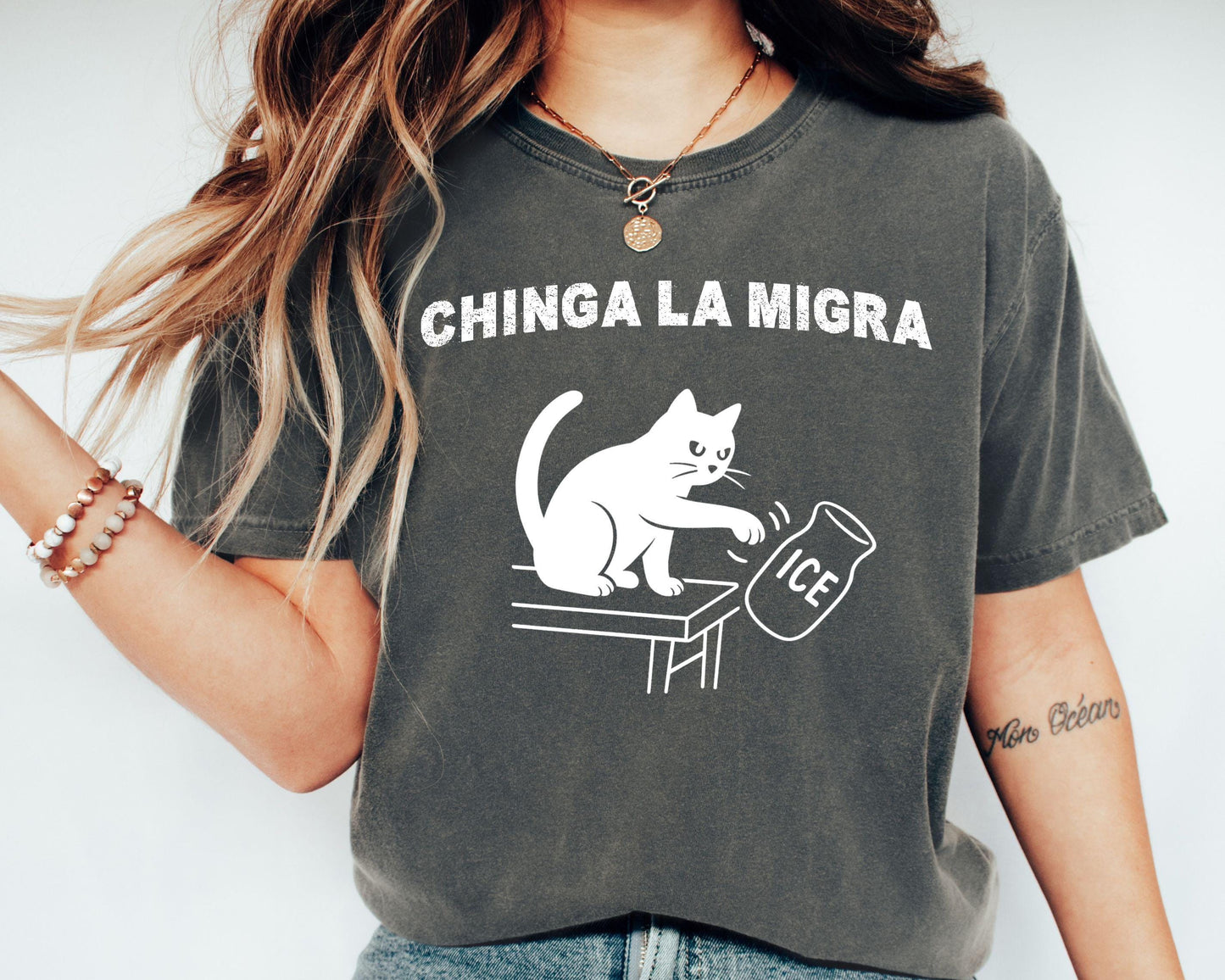 Chinga La Migra Shirt, Pro Immigration Tshirt, Abolish ICE Funny Cat Political Tee, Human Rights Civil Rights Equality Tee