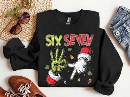 Six Seven Christmas Shirt, Viral 6 7 Meme Tee, Funny Xmas Graphic Tshirt, Social Media Humor Holiday Shirt, Funny Santa Says Six Seven Shirt