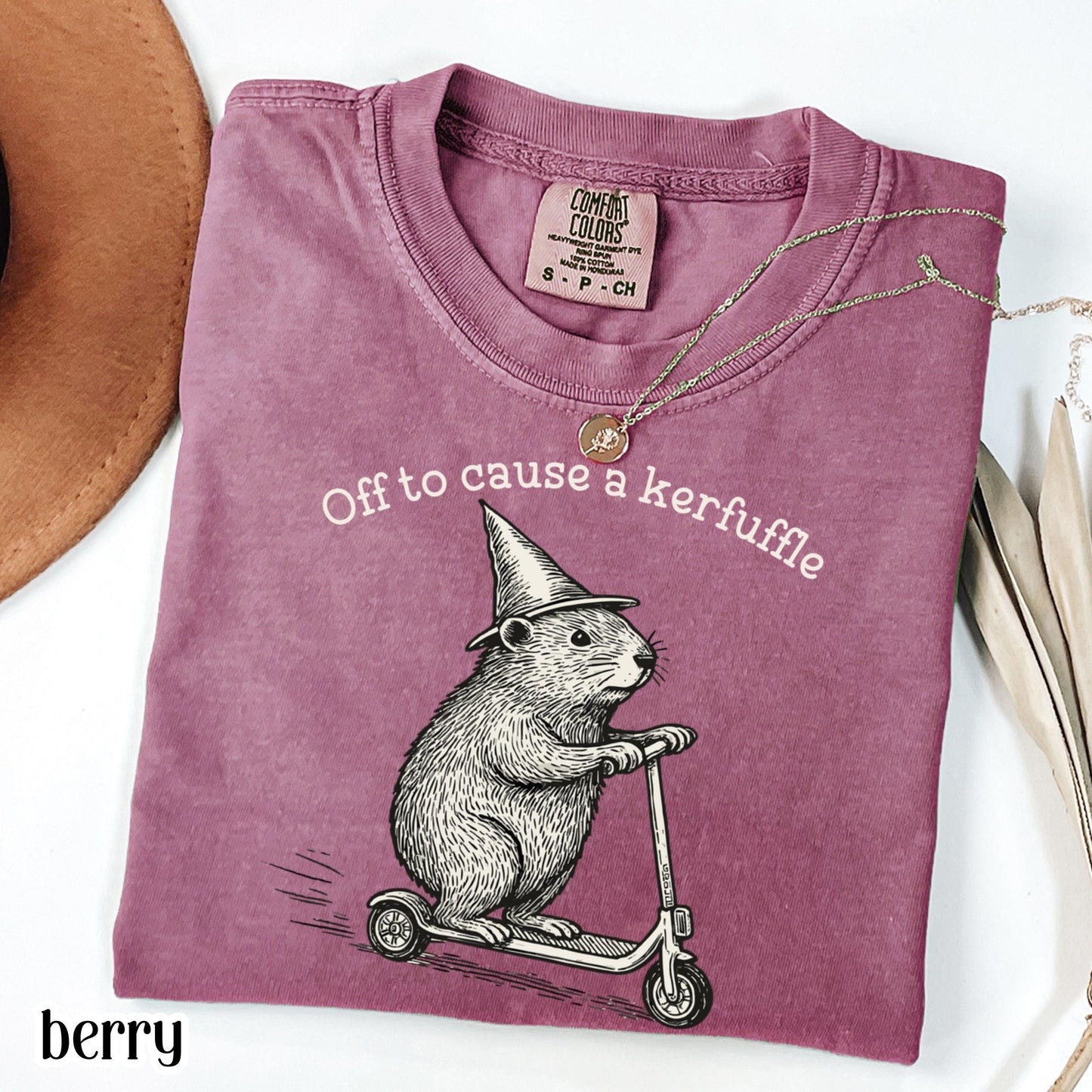 Off To Cause A Kerfuffle Comfort Colors Shirt Funny Groundhog Scooter Tshirt Silly Animal Mental Health Tee Adult Humor Sarcastic T-Shirt