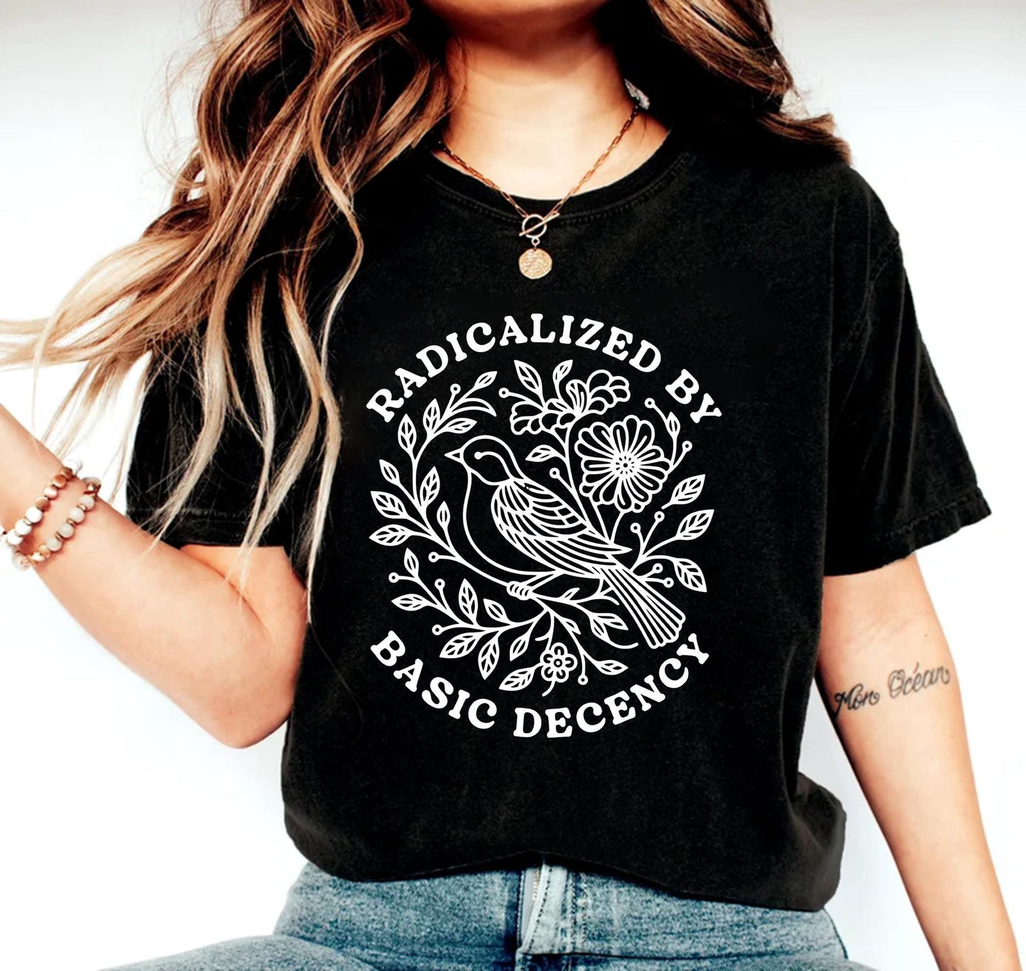 Radicalized By Basic Decency Sweatshirt, Floral Political Protest tShirt, Feminist Activist Long Sleeve Gift,Social Justice Democracy Hoodie