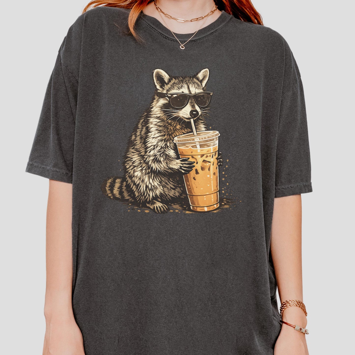Raccoon Drinking Iced Coffee Shirt, Funny Animal Meme Tee, Coffee Lover Raccoon Shirt, Comfort Colors Tshirt, Unisex Graphic T Shirt
