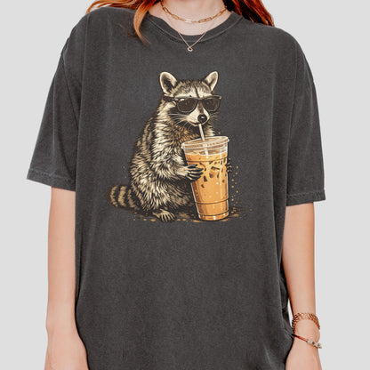 Raccoon Drinking Iced Coffee Shirt, Funny Animal Meme Tee, Coffee Lover Raccoon Shirt, Comfort Colors Tshirt, Unisex Graphic T Shirt