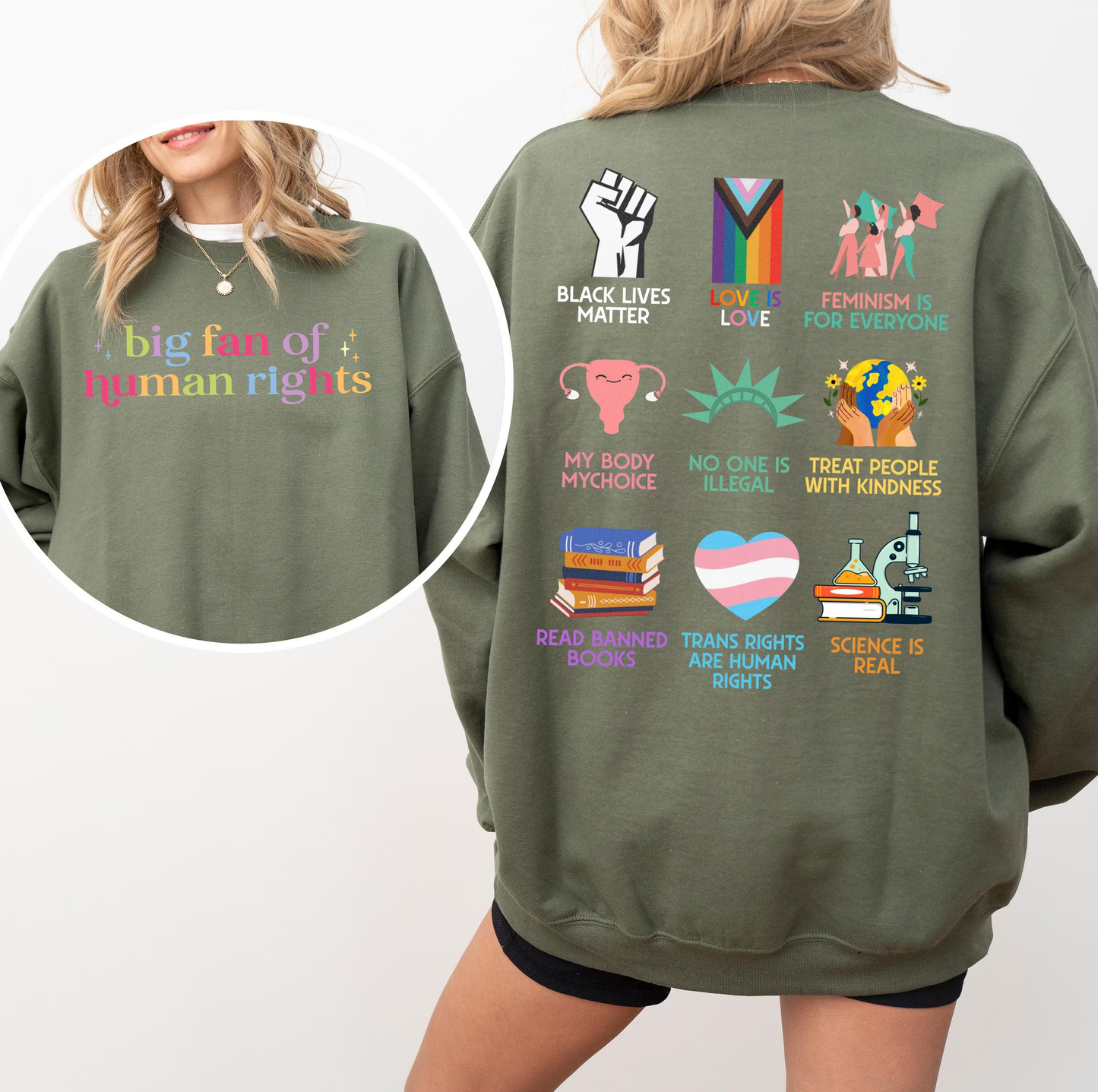 Big Fan Of Human Rights Sweater, Retro Rainbow LGBT Sweatshirt, Radicalized by Basic Decency Crewneck, Gift For Liberal, AntiTrump Gifts